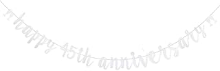 DONGLYJL Silver Glitter Happy 45th Anniversary Banner,Pre-Strung,45th Wedding Anniversary Party Decorations,Happy 45th Anniversary