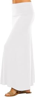 Maxi Skirt for Women- Comfy Foldover High Waist Long Flare A-Line Skirt Maxi Dress XS-3X Made in USA