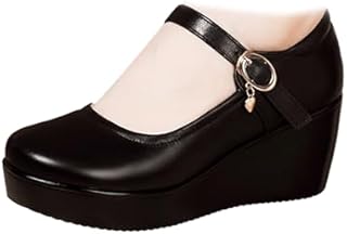 Women's Leather Ankle Strap Wedge Heel Mary Janes Fashion Comfort Lightweight Non Slip Platform Mom Shoes for Casual Work Shopping Outdoor