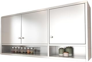 Stainless Steel Double Door Wall Cabinet with Adjustable Shelves for Kitchen and Bathroom Storage 80x30x70cm Silver