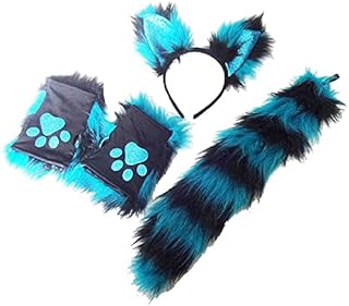 Furry Fox Costume Set with Ears Headband, Paws Mittens, and Tail | Halloween Fox Cosplay Party Costume Set
