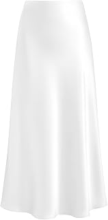 Women's Satin High Waisted Maxi Skirts Hidden Elasticized Waistband A Line Long Skirt