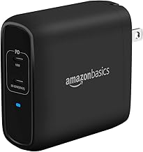 Amazon Basics 68W Two-Port GaN Wall Charger with 2 USB-C Ports (60W, 18W) with PD for Laptops, Tablets & Phones (iPhone 16/15/14/13/12/11/X, iPad, MacPro, Samsung, More), Non-PPS, Black