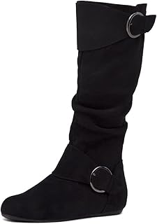 Knee High Boots for Women – Slouchy Suede Flat Boots with Side Zipper, Comfortable Pull-On Fall Winter Knee-High Booties for Walking & Casual Wear