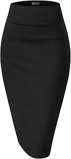 Women's Premium Nylon Ponte Stretch High Waist Pencil Suit Skirt Below Knee