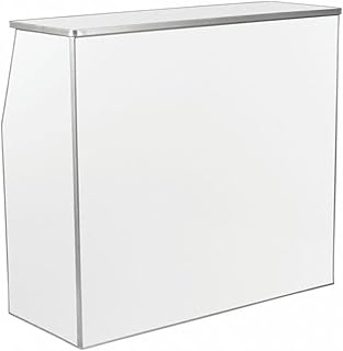 Flash Furniture 4' Folding Portable Event Bar with Top and Middle Shelves, Mobile Laminate Foldable Bar for Parties and Events, White