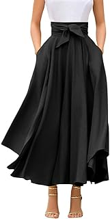 Women's Elegant High Waisted Side Slit Irregular Bohemian Maxi Skirt with Pockets