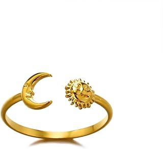 Sun and Moon Rings Stainless Steel Crescent Sun Rings for Women Gold Open Ring Middle Index Finger Jewelry Gift
