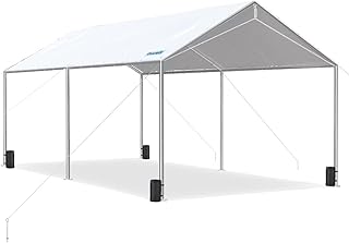 Quictent 10x20 ft Heavy Duty Car Canopy Galvanized Frame Carport Outdoor Party Tent Boat Shelter with 3 Reinforced Steel Cables - White