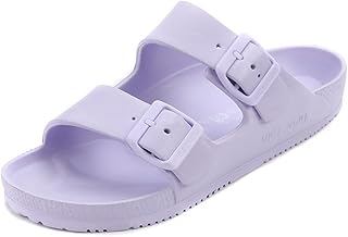 Womens Sandals Adjustable Double Buckle Strap Waterproof EVA Flat Slides