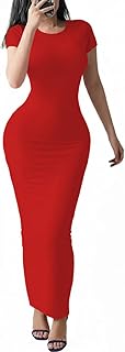 Women's Bodycon Maxi Dress Short Sleeve Round Neck Casual Long Dress Sexy Night Out Party Dresses