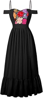 Mexican Embroidered Dress for Women Traditional Off Shoulder Split Ruffle Fiesta Dresses Casual Cinco de Mayo Outfit