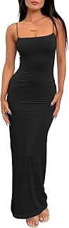 Womens Summer Casual Slip Dresses Spaghetti Strap Double Lined Bodycon Maxi Dress
