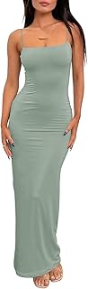 Womens Summer Casual Slip Dresses Spaghetti Strap Double Lined Bodycon Maxi Dress