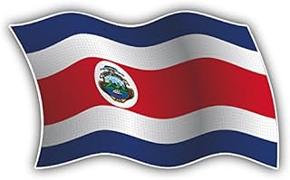 Costa Rica Wavy Flag Sticker | Car Bumper, Laptop, Water Bottle, Wall, Window Waterproof Vinyl Sticker Decal | Longer Side 8'' |