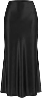 Women's Satin Maxi Skirt Elastic High Waisted Flowy A Line 2026 Summer Silk Black Long Skirts for Women