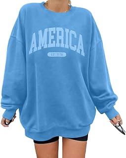 American Sweatshirt Women USA Oversized Shirt Patriotic TShirt Casual Long Sleeve Pullover 4th of July Tee Tops