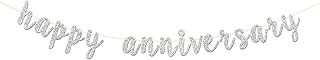 Silver Glitter Happy Anniversary Banner, Party Decorations for Wedding Anniversary Party