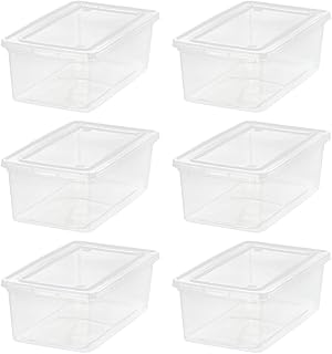 IRIS USA 6-Pack Storage Bins with Lids, 6 Quart - Crystal Clear, Shoe Boxes Stackable Containers Organize Shoes Closet Shelves, Teacher Tools Classroom Organization, Game - BPA-Free Plastic