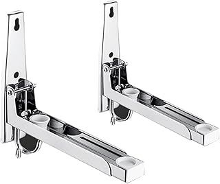 Stainless Steel Microwave Mount Bracket, Universal Retrackable Arm Adjustable Wall Mount Oven Stand Holder, Foldable Microwave Oven Bracket with Removable Hooks, Load 100 lb