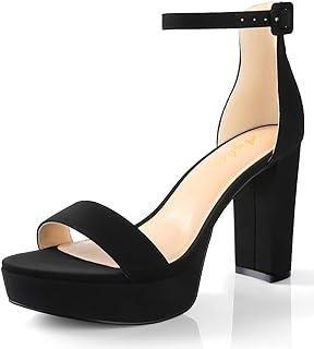 Chunky Platform Heels - 4 Inch Block Heeled Sandals for Women - Comfortable Open Toe Strappy Heels - Black, Nude, White, Silver, Gold - Summer Dress Shoes