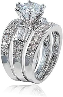 EUJHRTM 925 sterling silver round diamond set for fashionable women's three piece set with diamond engagement, elegant and elegant Mosang stone ring Size 8
