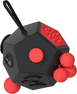 Fidget Dodecagon –12-Side Fidget Toys Cube Relieves Stress and Anxiety Anti Depression Travel Toy Easter Basket Stuffers Gifts for Children and Adults (A4 Black red)