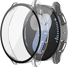 Misxi 2-Pack Hard PC Screen Protector Case for Samsung Galaxy Watch 7 44mm, Anti-Slip Ultra-Thin Scratch Resistant Cover with Tempered Glass for Galaxy Watch7, Transparent
