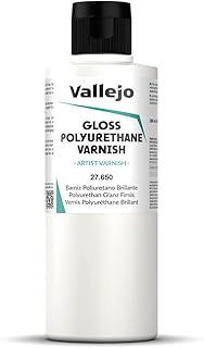 Vallejo - Polyurethane Varnish | Gloss Finish 200 ml. (6.76 fl.oz.) | Extraordinary Hardness & Permanence | Create a Perfect Clear Coat | Scratch Resistant for Outdoor and Indoor Surfaces