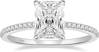1/2/3/4CT 925 Sterling Silver Engagement Rings Radiant Cut Solitaire Cubic Zirconia CZ Wedding Promise Rings for Her Wedding Bands for Women Size 3-11