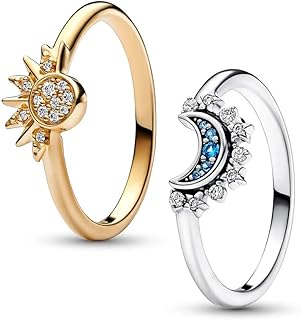 925 Sterling Silver Sun and Moon Ring Set for Women, Celestial Stacking Rings, Sky Blue Moon Star Ring, Dainty Stackable Jewelry Gift