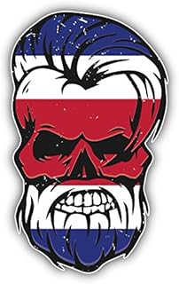 Grunge Beard Skull Costa Rica Flag Sticker | Car Bumper, Laptop, Water Bottle, Wall, Window Waterproof Vinyl Sticker Decal | Longer Side 6'' |