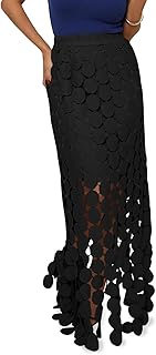 Womens Hollow Out Maxi Skirts Summer High Waisted Boho Fringe Hem Long Skirt