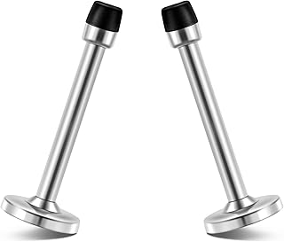 Door Stopper, 5 Inch Extra Long Door Stop, Solid Rigid Modern Heavy Duty Brushed Satin Door Holder Stainless Steel Door Stoppers Silver, Door Stopper Wall, 2 Pack
