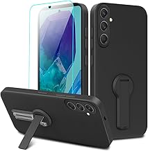 Case for Samsung Galaxy M55 5G Phone Case with Glass Screen Protector, 360° Rotatable Folding hidden Kickstand/Stand Silicone TPU Shockproof Protective Cover Case for Samsung Galaxy M55 5G - Black