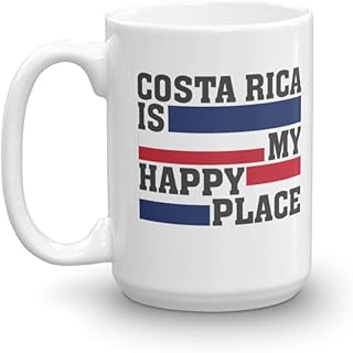 Costa Rica Is My Happy Place Costa Rican Flag Coffee & Tea Mug Cup For Youth, Men & Women Travelers (15oz)