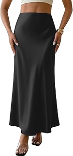 Women's Satin Maxi Skirt Long A Line High Waisted Skirts Wedding Cocktail Party Outfits