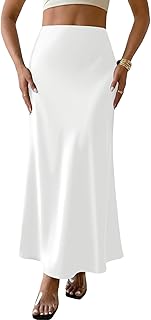 Women's Satin Maxi Skirt Long A Line High Waisted Skirts Wedding Cocktail Party Outfits