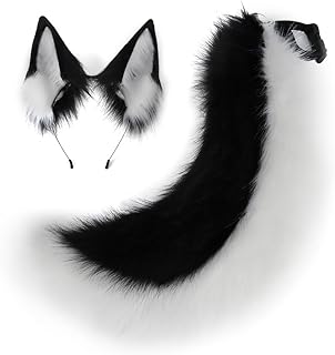 Faux Fur Wolf Ears Headband Furry Dog Tail Set Animal Coustume Cospaly Halloween Party
