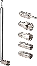 FM Telescopic Antenna 75 Ohm Indoor FM Radio Antenna F Type Male Plug Connector with 5pcs Converter for TV AM FM Radio Stereo Receiver