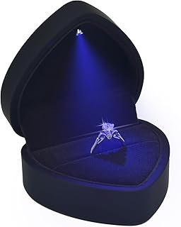 Eveynsh Luxury LED Lighted Ring Box - Heart Shaped Elegant Black Ring Case for Wedding Rings, Perfect for Engagement, Proposal, Anniversary, Ceremony, and Gift Giving