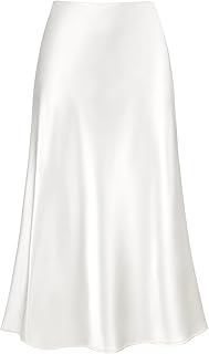 2026 Women's Satin Midi Skirt Elastic High Waisted A Line Spring Summer Flowy Silk Long Skirts for Women
