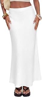 Women's Linen Maxi Skirt Elastic High Waisted White Summer Casual Clothes Long Skirts for Women