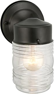 Design House Jelly Jar Wall Light, Indoor/Outdoor, Clear Ribbed Glass, Dimmable, Matte Black, Wall Mount Sconce Fixture, 4.5 in W x 7.5 in H x 5.25 in D, 502195