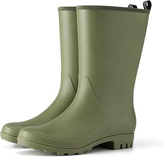 Women Rubber Boots Wide Calf Rain Boots Matte Surface Waterproof PVC Rubber Rain Boot Mid Height Rain Shoes for Outdoor Gardening Work Walking