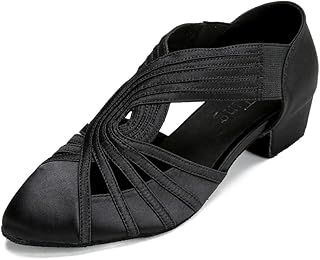 Women Swing Latin Ballroom Salsa Dance Shoes (Closed Toe, Suede Sole) YT12