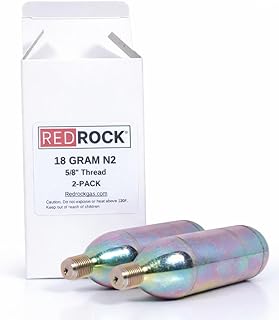 RedRock 18g Nitrogen Cartridges (2 Pack, Threaded 5/8") – Food-Grade N₂ Chargers for Cold Brew Coffee, Beer, and N2 Beverages
