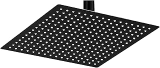 BESy 12 Inch Rain Shower Head, 12" Square Rainfall & High Pressure Stainless Steel Bath Showerhead, 1/16" Ultra Thin, Waterfall Full Body Coverage with Silicone Nozzle, Matte Black Finish