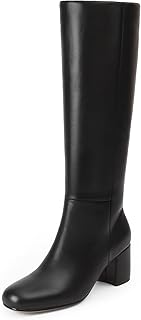 Knee High Boots for Women Round Toe Chunky Heel 2.5 IN Tall Boots Side Zip Faux Leather