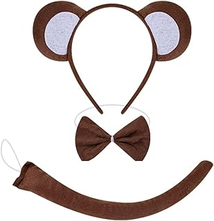 Kids Brown Gold Monkey Tiger Koala Headband Bowtie Tail 3pcs Costume